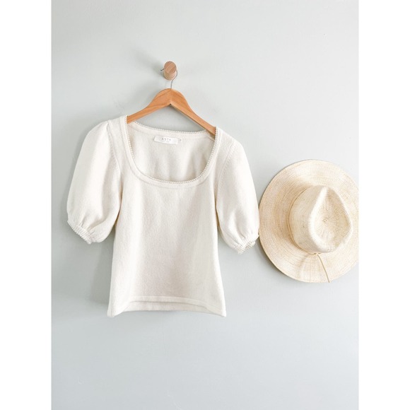 ASTR The Label | Sweet Life Pearl Trimmed Square Neck Sweater | Off White | Sz L - Picture 3 of 8